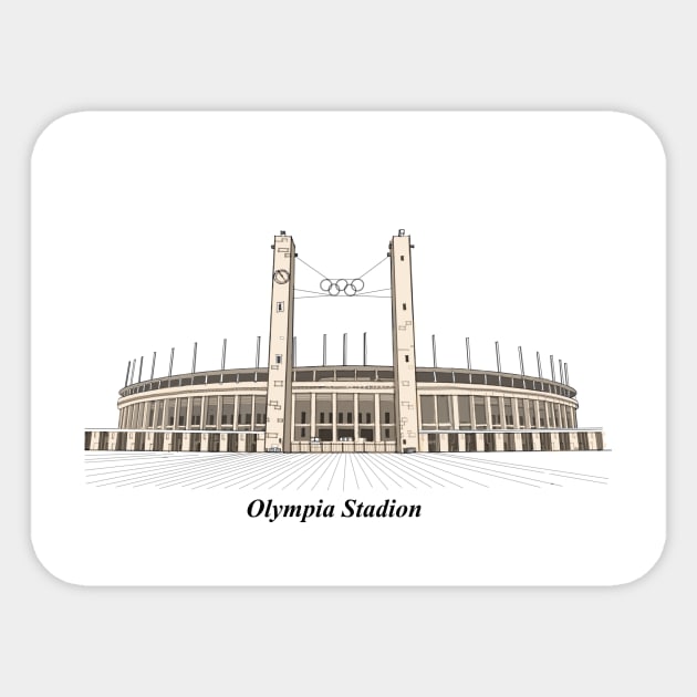Drawing of Olympia Stadion, Berlin Germany Sticker by Roza@Artpage